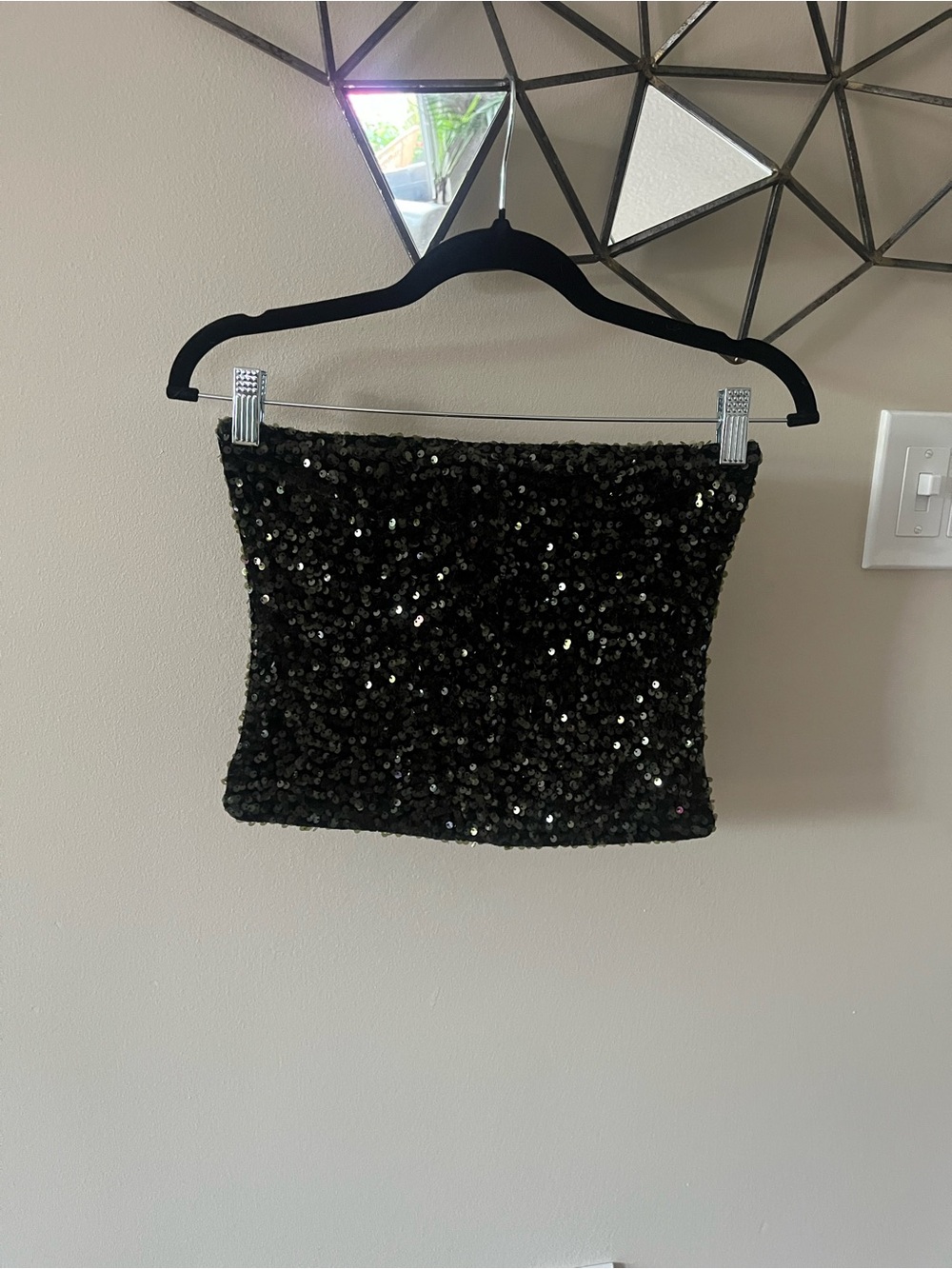 H&M Dark Green Sequin Strapless Top Size XS